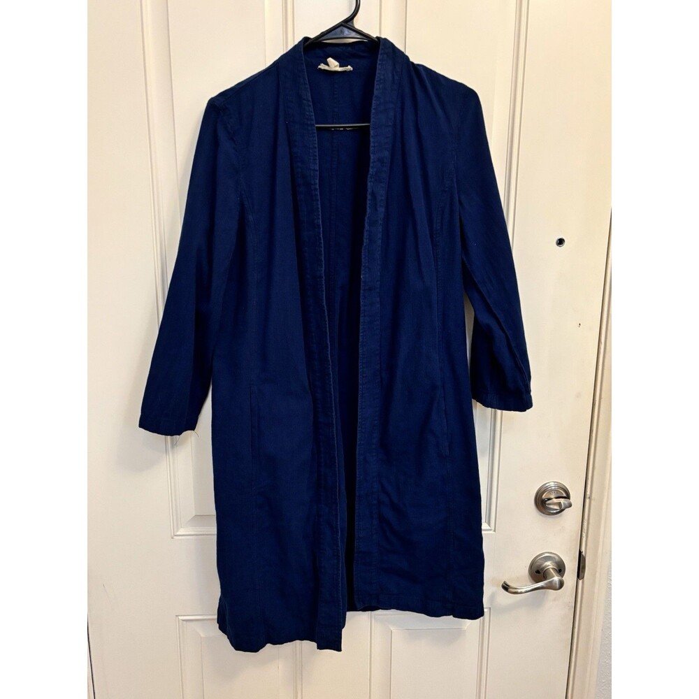 EILEEN FISHER Organic Cotton Duster Cardigan Open Front Blue XS pockets